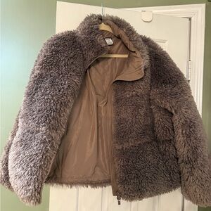 Victoria's Secret Taupe Plush Faux Shearling Puffer Jacket